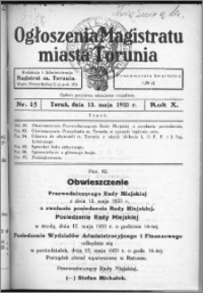 Ogłoszenia Magistratu Miasta Torunia 1933, R. 10, nr 15