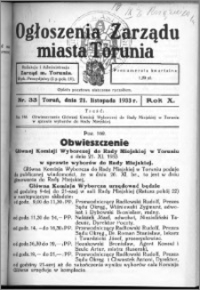 Ogłoszenia Zarządu Miasta Torunia 1933, R. 10, nr 34