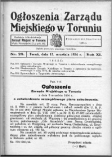 Ogłoszenia Zarządu Miejskiego w Toruniu 1934, R. 11, nr 29