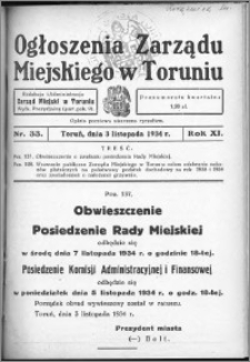 Ogłoszenia Zarządu Miejskiego w Toruniu 1934, R. 11, nr 33