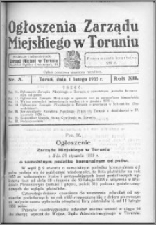 Ogłoszenia Zarządu Miejskiego w Toruniu 1935, R. 12, nr 3
