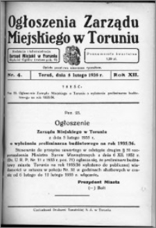Ogłoszenia Zarządu Miejskiego w Toruniu 1935, R. 12, nr 4