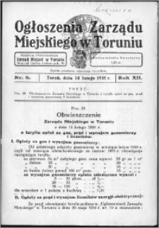 Ogłoszenia Zarządu Miejskiego w Toruniu 1935, R. 12, nr 6