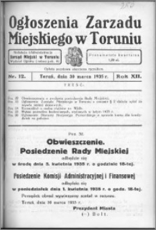 Ogłoszenia Zarządu Miejskiego w Toruniu 1935, R. 12, nr 12