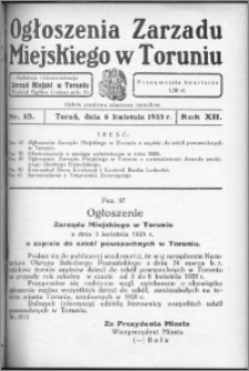 Ogłoszenia Zarządu Miejskiego w Toruniu 1935, R. 12, nr 13