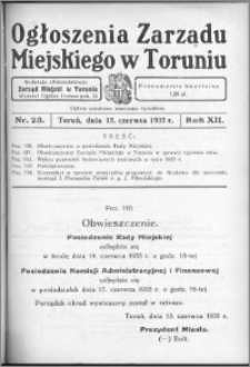 Ogłoszenia Zarządu Miejskiego w Toruniu 1935, R. 12, nr 23