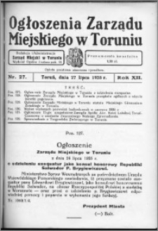 Ogłoszenia Zarządu Miejskiego w Toruniu 1935, R. 12, nr 27