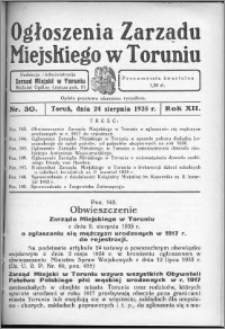 Ogłoszenia Zarządu Miejskiego w Toruniu 1935, R. 12, nr 30