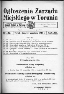 Ogłoszenia Zarządu Miejskiego w Toruniu 1935, R. 12, nr 32