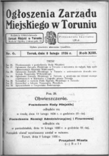 Ogłoszenia Zarządu Miejskiego w Toruniu 1936, R. 13, nr 6