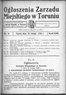 Ogłoszenia Zarządu Miejskiego w Toruniu 1936, R. 13, nr 8