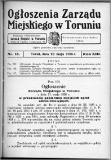 Ogłoszenia Zarządu Miejskiego w Toruniu 1936, R. 13, nr 18