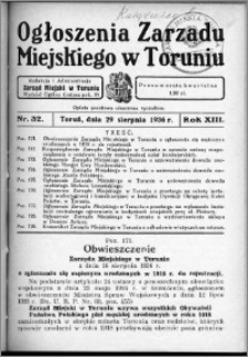 Ogłoszenia Zarządu Miejskiego w Toruniu 1936, R. 13, nr 32