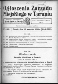 Ogłoszenia Zarządu Miejskiego w Toruniu 1936, R. 13, nr 35