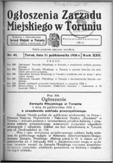 Ogłoszenia Zarządu Miejskiego w Toruniu 1936, R. 13, nr 41