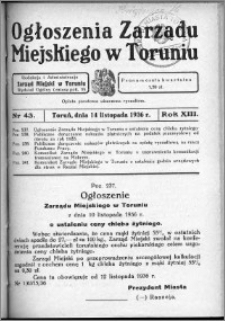 Ogłoszenia Zarządu Miejskiego w Toruniu 1936, R. 13, nr 43