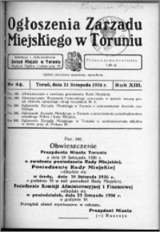 Ogłoszenia Zarządu Miejskiego w Toruniu 1936, R. 13, nr 44