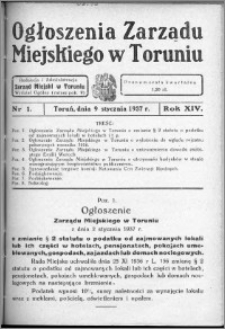 Ogłoszenia Zarządu Miejskiego w Toruniu 1937, R. 14, nr 1