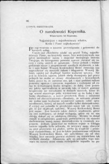 O narodowości Kopernika : własnoręczny list Kopernika