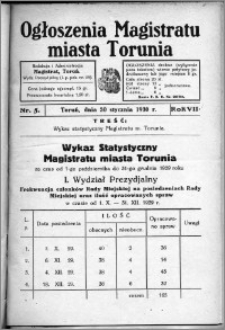 Ogłoszenia Magistratu Miasta Torunia 1930, R. 7, nr 5
