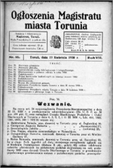 Ogłoszenia Magistratu Miasta Torunia 1930, R. 7, nr 16