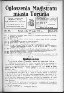 Ogłoszenia Magistratu Miasta Torunia 1930, R. 7, nr 19