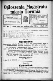 Ogłoszenia Magistratu Miasta Torunia 1930, R. 7, nr 40