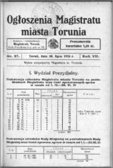 Ogłoszenia Magistratu Miasta Torunia 1931, R. 8, nr 27