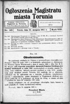 Ogłoszenia Magistratu Miasta Torunia 1931, R. 8, nr 30