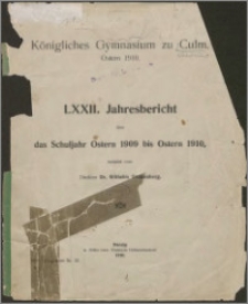 Jahresbericht über das Schuljahr Oster 1909 bis Ostern 1910