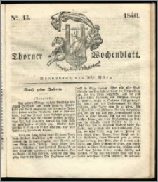 Thorner Wochenblatt 1840, Nro. 13 + Beilage, Thorner wöchentliche Zeitung
