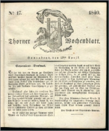 Thorner Wochenblatt 1840, Nro. 17 + Beilage, Thorner wöchentliche Zeitung