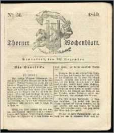 Thorner Wochenblatt 1840, Nro. 51 + Beilage, Thorner wöchentliche Zeitung