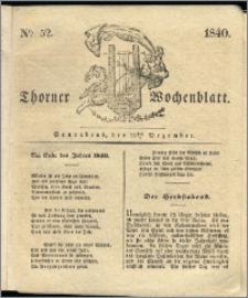 Thorner Wochenblatt 1840, Nro. 52 + Beilage, Thorner wöchentliche Zeitung