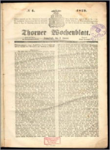 Thorner Wochenblatt 1852, No. 1 + Beilage