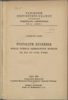 Pospolite ruszenie wedle uchwał sejmikowych ruskich od XVI do XVIII wieku