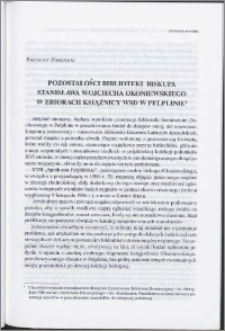 Pozostałości biblioteki biskupa Stanisława Wojciecha Okoniewskiego w zbiorach książnicy WSD w Pelplinie