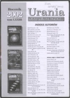 Urania - Postępy Astronomii 2002, T. 73 - indeksy