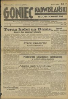 Goniec Nadwiślański : Głos Pomorski : niezależne pismo poranne poświęcone sprawom stanu średniego : 1938.04.15 R. 14 nr 88