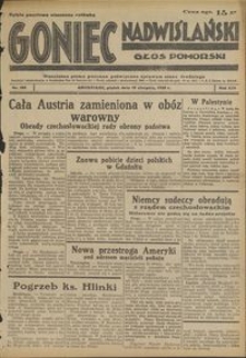 Goniec Nadwiślański : Głos Pomorski : niezależne pismo poranne poświęcone sprawom stanu średniego : 1938.08.19 R. 14 nr 189