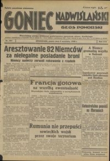 Goniec Nadwiślański : Głos Pomorski : niezależne pismo poranne poświęcone sprawom stanu średniego : 1938.09.09, R. 14 nr 207