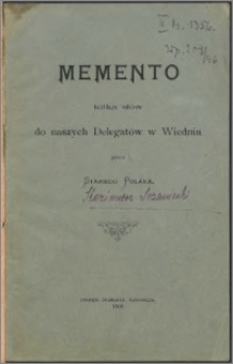 Memento : kilka słów do naszych Delegatów w Wiedniu