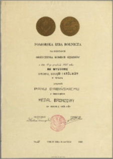 Dabiński z Grudziądza Medal Bronzowy za hodowlę królików
