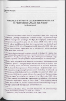 Recenzje i wpisy w czasopismach polskich w pierwszych latach XIX wieku (rekonesans)